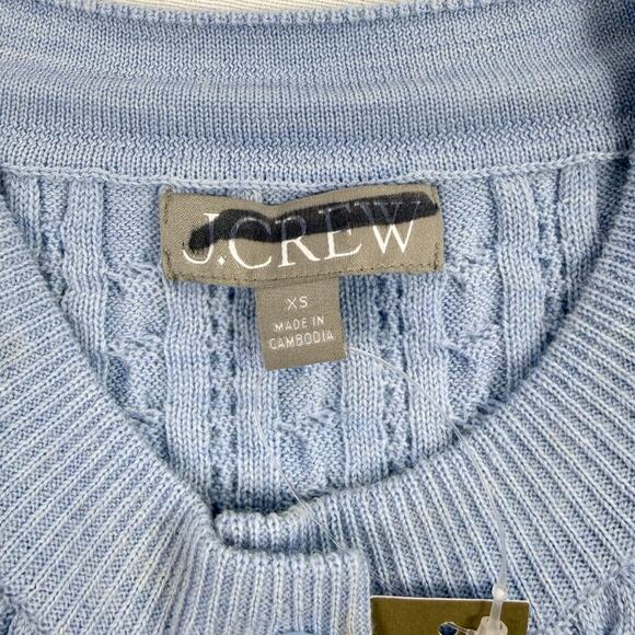J Crew Cable Knit Crewneck Cardigan 100% Merino Wool Women's XS Blue - Picture 3 of 13